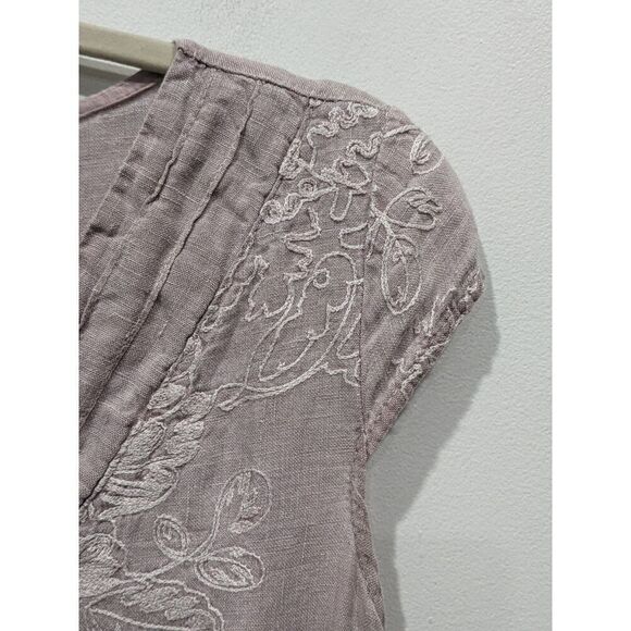 Lina Tomei Linen Made in Italy Embroidered Cap Sleeve Pockets Sheath Dress, XS - Picture 3 of 11